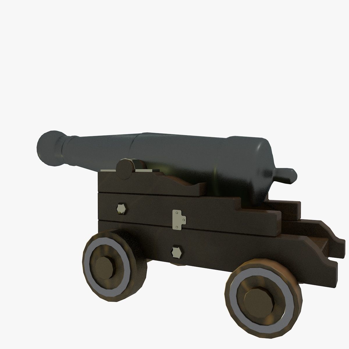 Low Poly Cannon wooden on wheels Low-poly 3D model_2