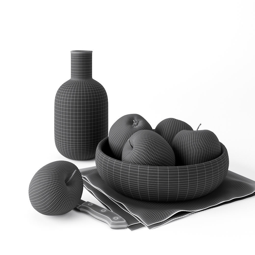 Decor Set Apple Bowl 3D model_6