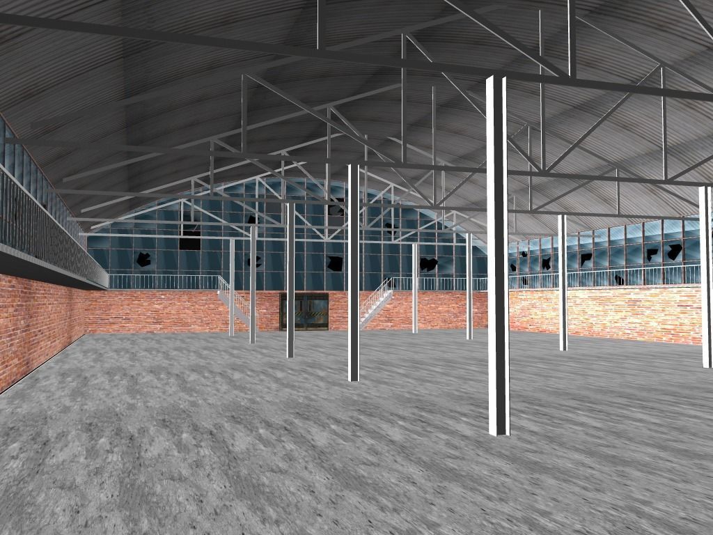 Hangar-warehouse cement factory with trucks Low-poly 3D model_2