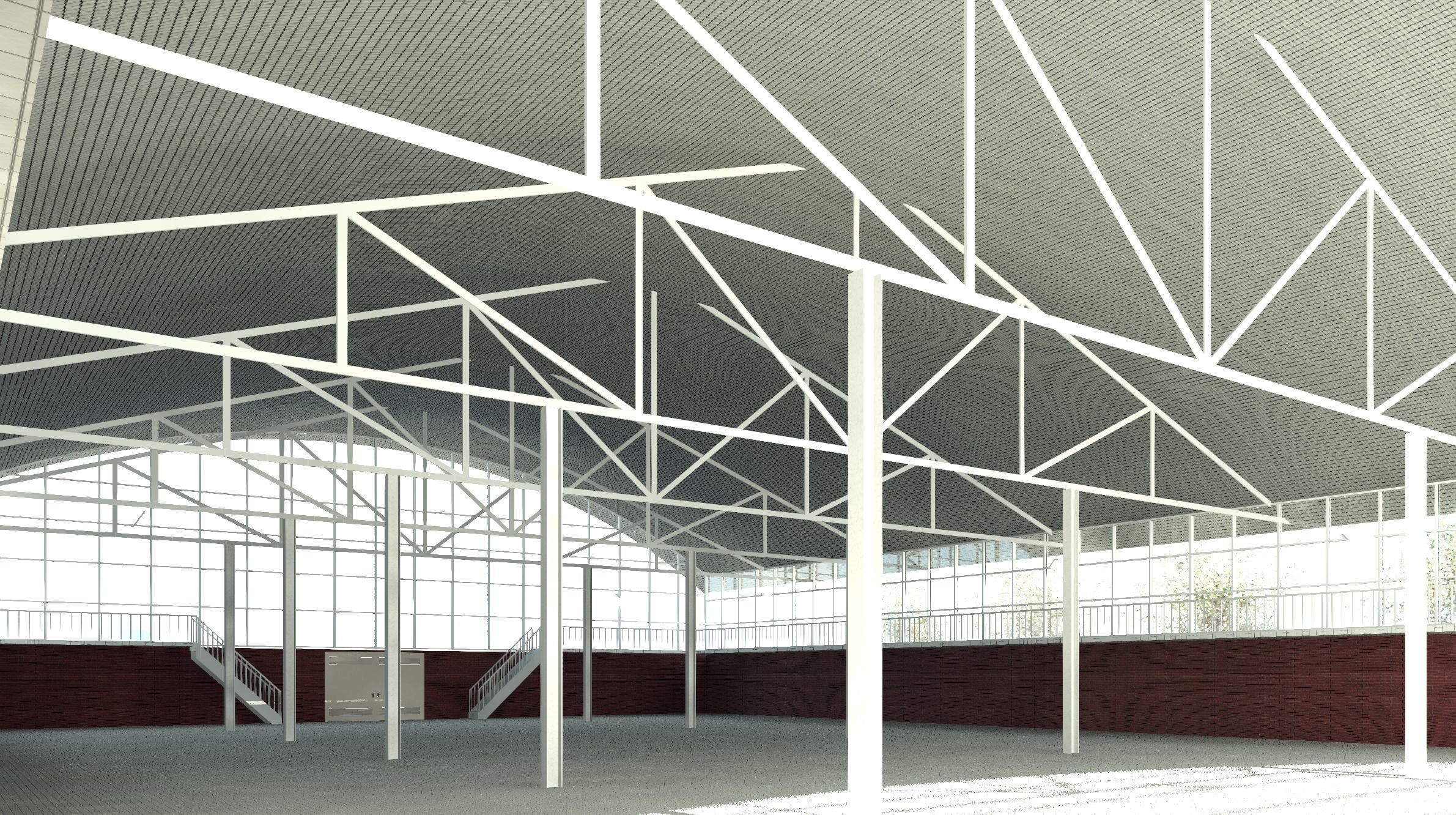 Hangar-warehouse cement factory with trucks Low-poly 3D model_4