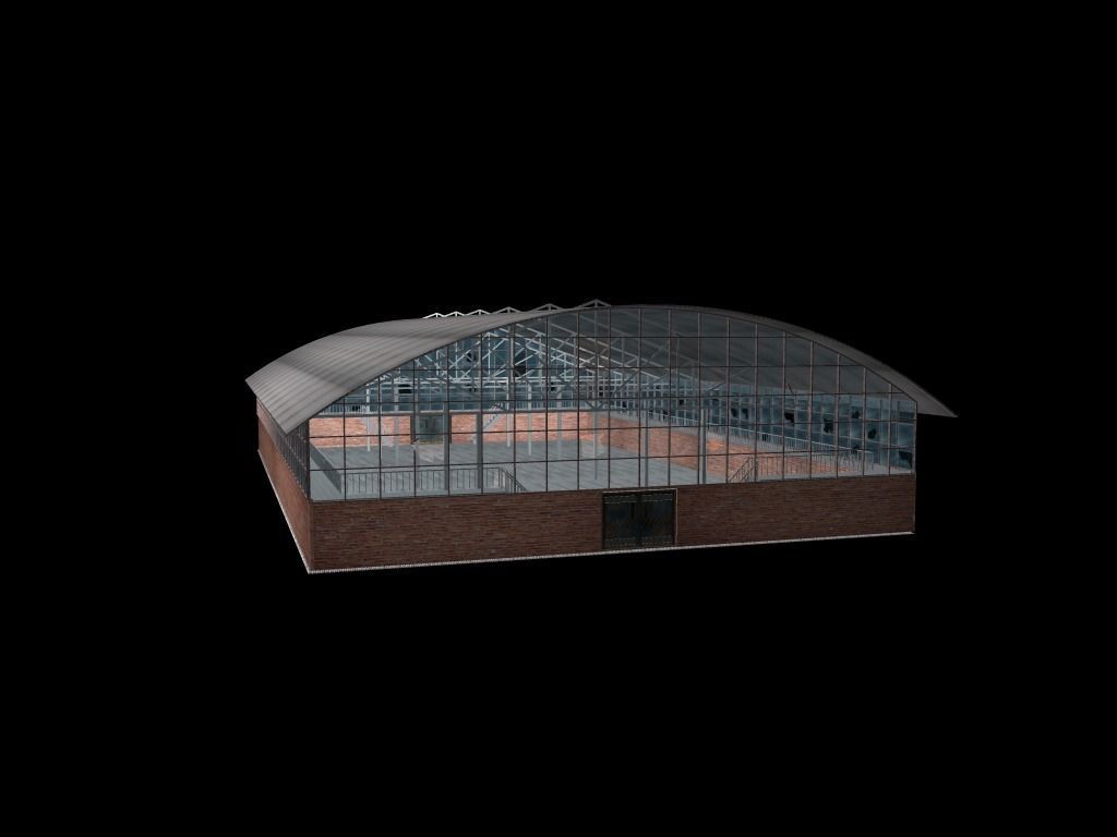 Hangar-warehouse cement factory with trucks Low-poly 3D model_3