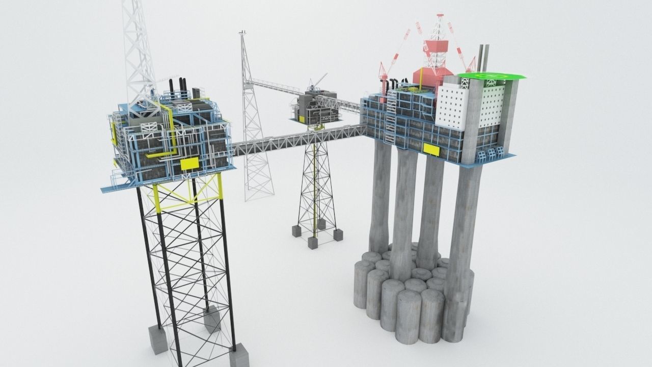 Sleipner Vest offshore oil platform Cluster Low-poly 3D model_9