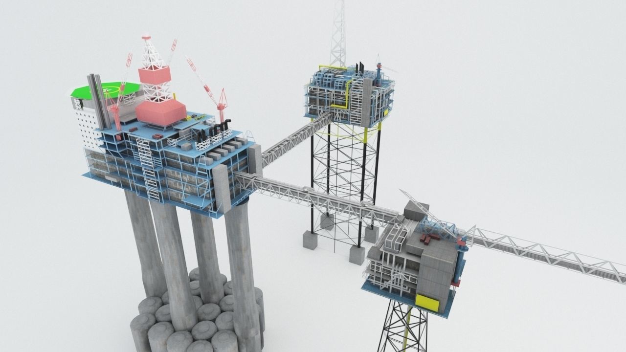 Sleipner Vest offshore oil platform Cluster Low-poly 3D model_3