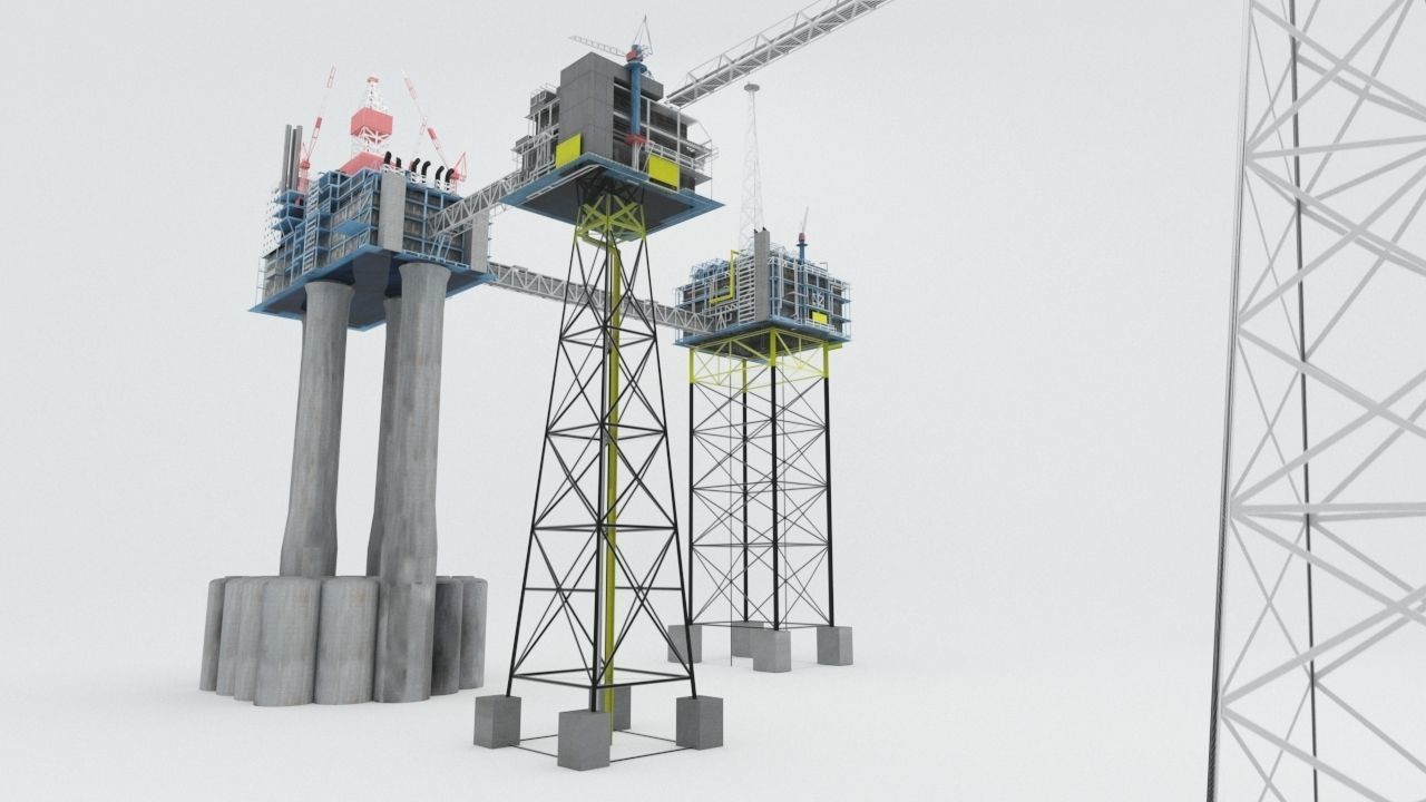 Sleipner Vest offshore oil platform Cluster Low-poly 3D model_5