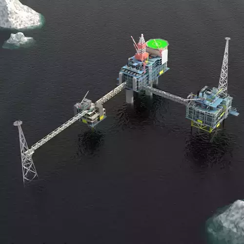 Sleipner Vest offshore oil platform Cluster Low-poly 3D model