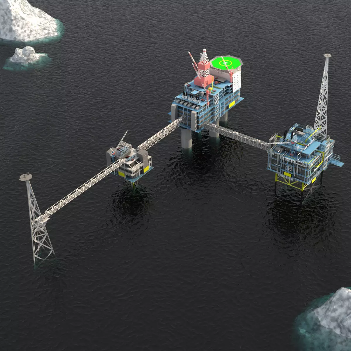 Sleipner Vest offshore oil platform Cluster Low-poly 3D model_0