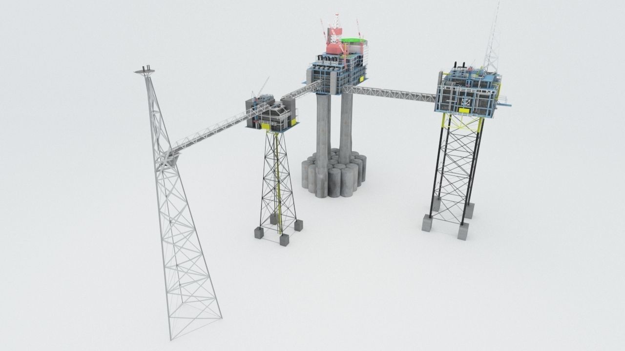 Sleipner Vest offshore oil platform Cluster Low-poly 3D model_7
