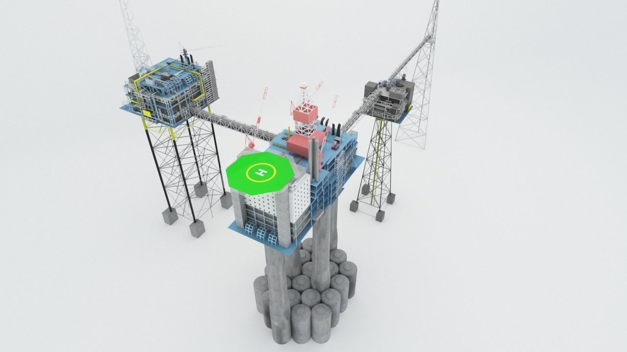 Sleipner Vest offshore oil platform Cluster Low-poly 3D model_2