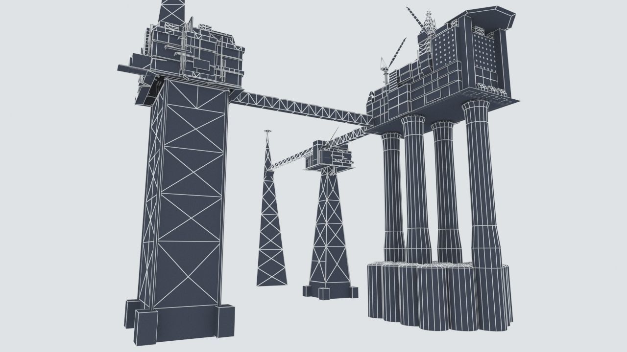 Sleipner Vest offshore oil platform Cluster Low-poly 3D model_20
