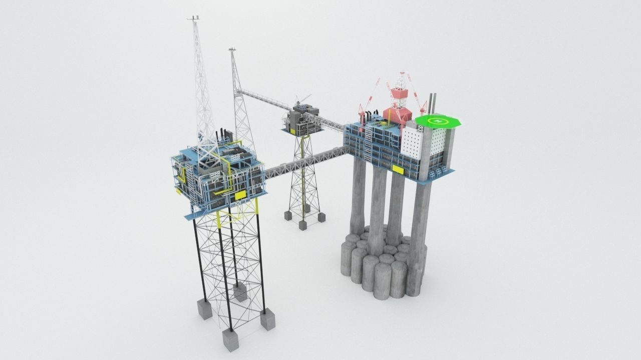Sleipner Vest offshore oil platform Cluster Low-poly 3D model_1