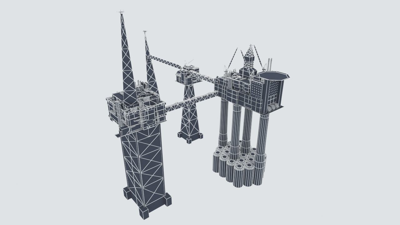 Sleipner Vest offshore oil platform Cluster Low-poly 3D model_11