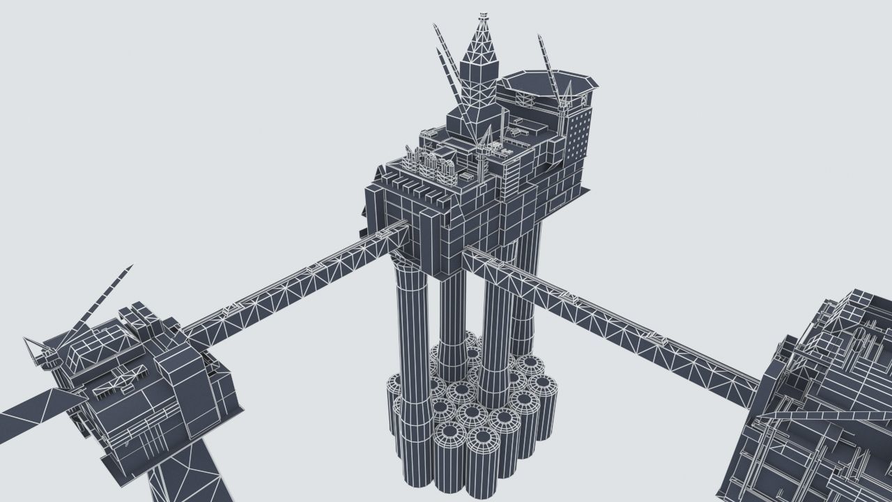 Sleipner Vest offshore oil platform Cluster Low-poly 3D model_12
