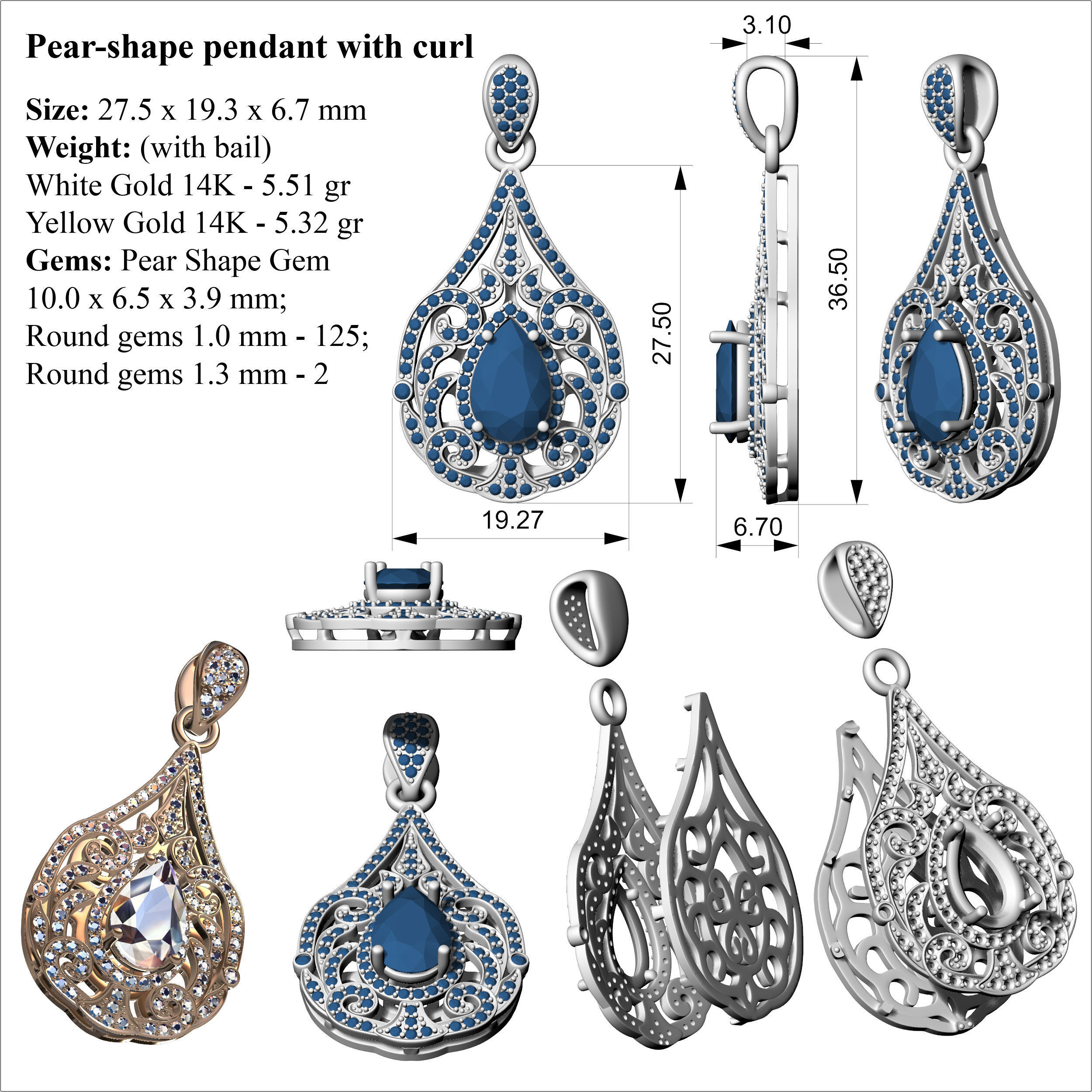 Pear-shape pendant with curl 3D print model_7