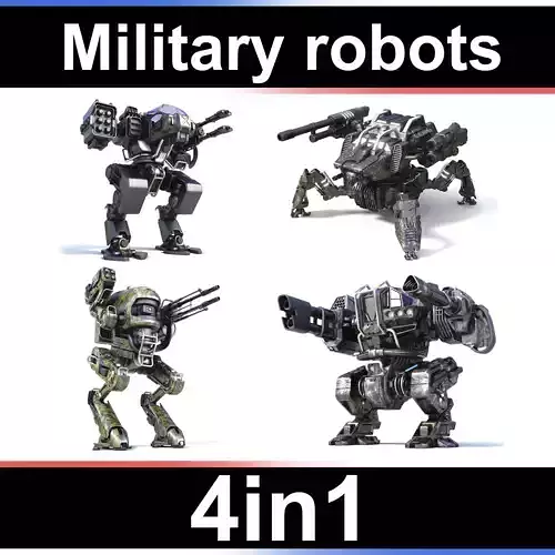 Military robots set 4in1 3D model Military robots set 4in1 3D model