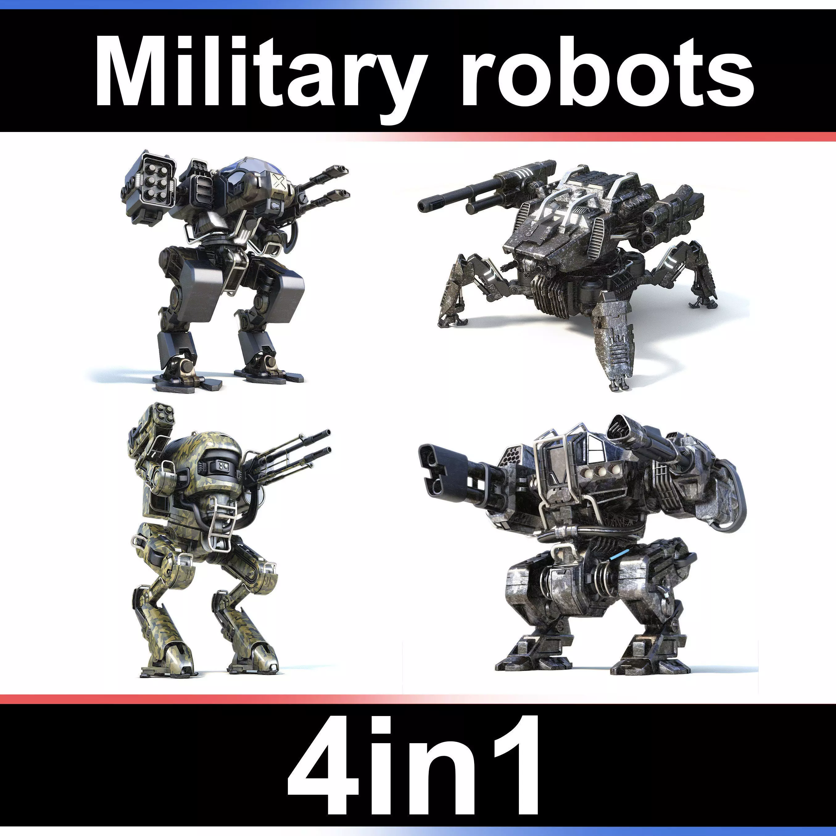 Military robots set 4in1 3D model_0