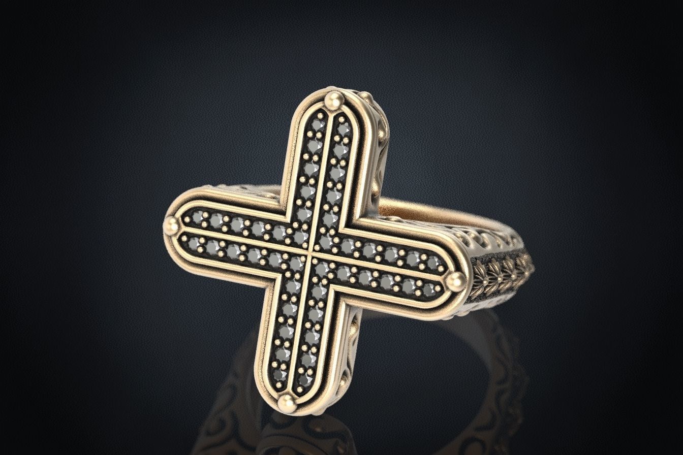 Ring with a cross and stones 287 3D print model_16