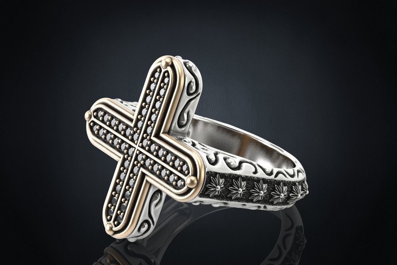 Ring with a cross and stones 287 3D print model_2