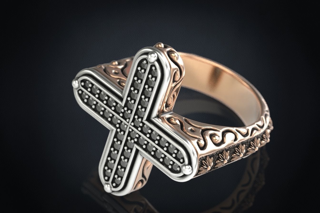 Ring with a cross and stones 287 3D print model_9