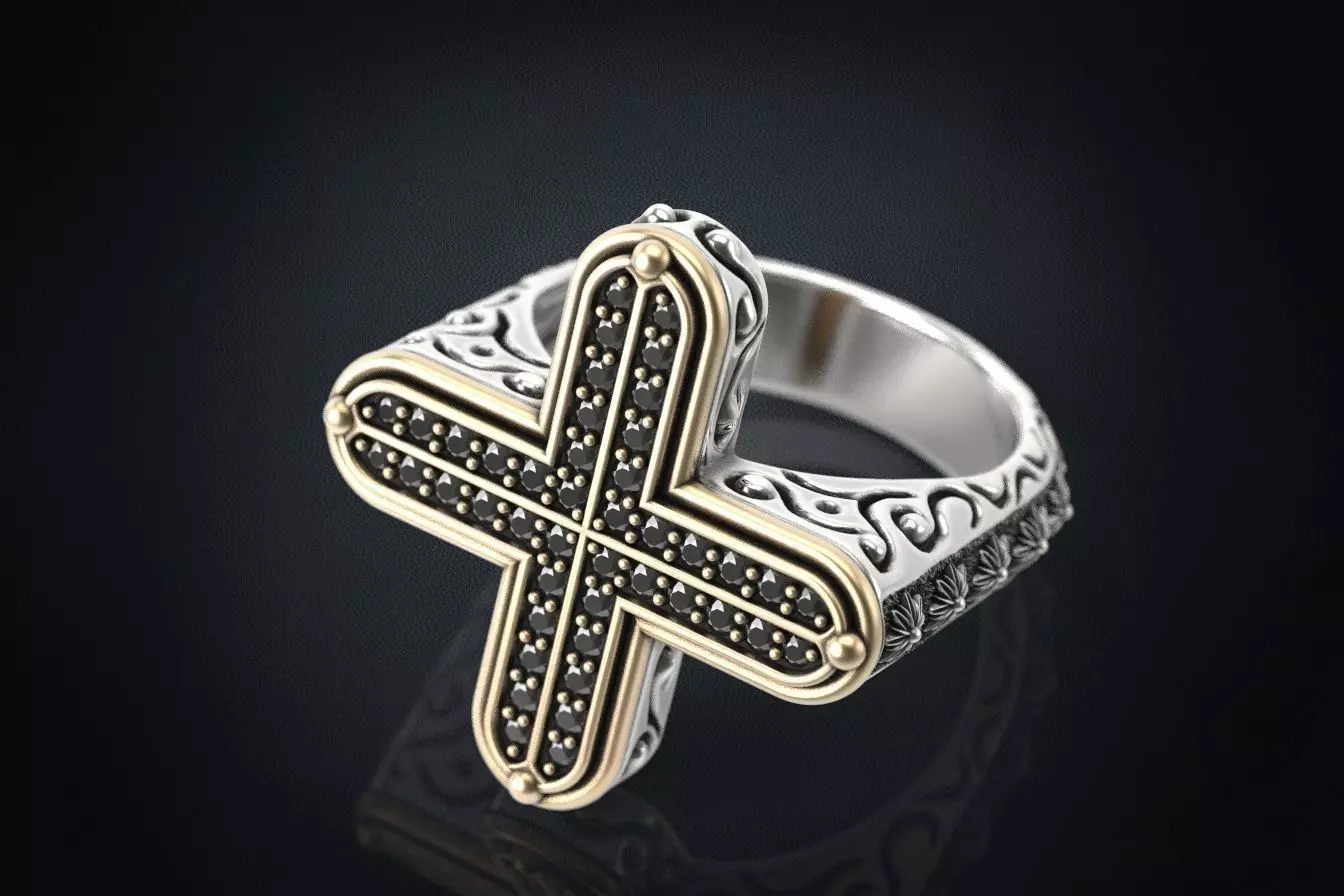 Ring with a cross and stones 287 3D print model_0