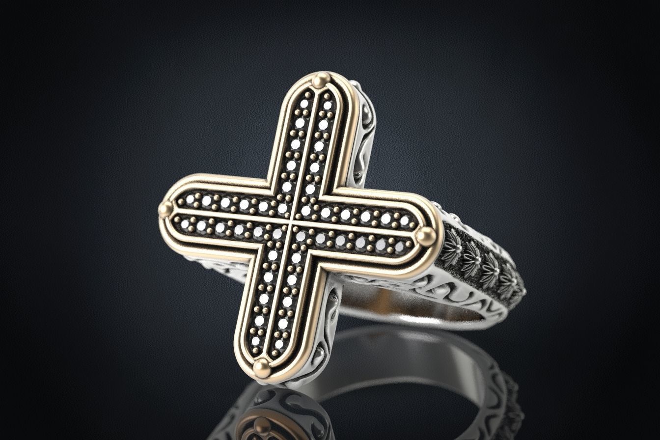 Ring with a cross and stones 287 3D print model_8