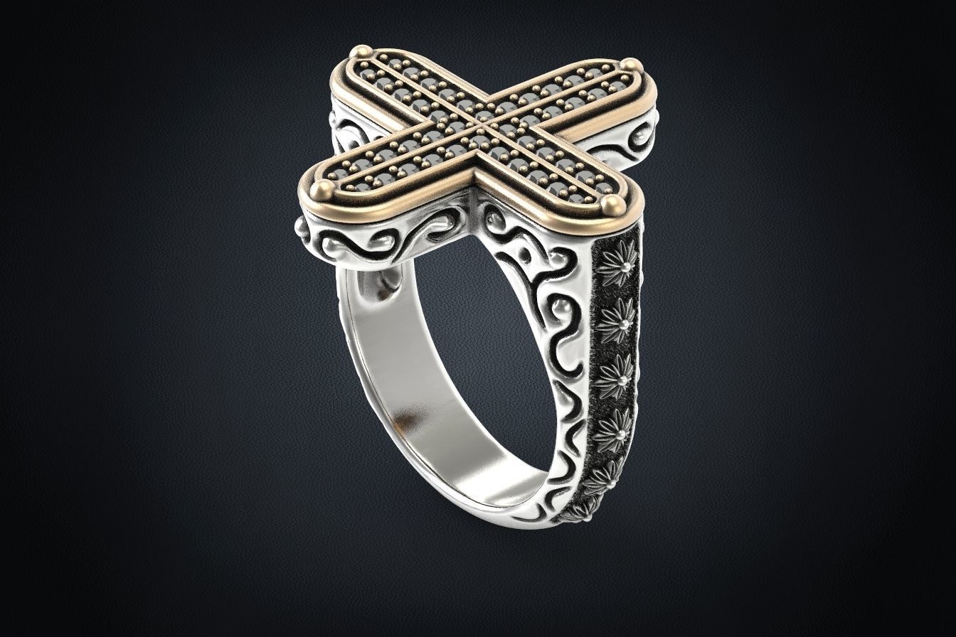 Ring with a cross and stones 287 3D print model_3