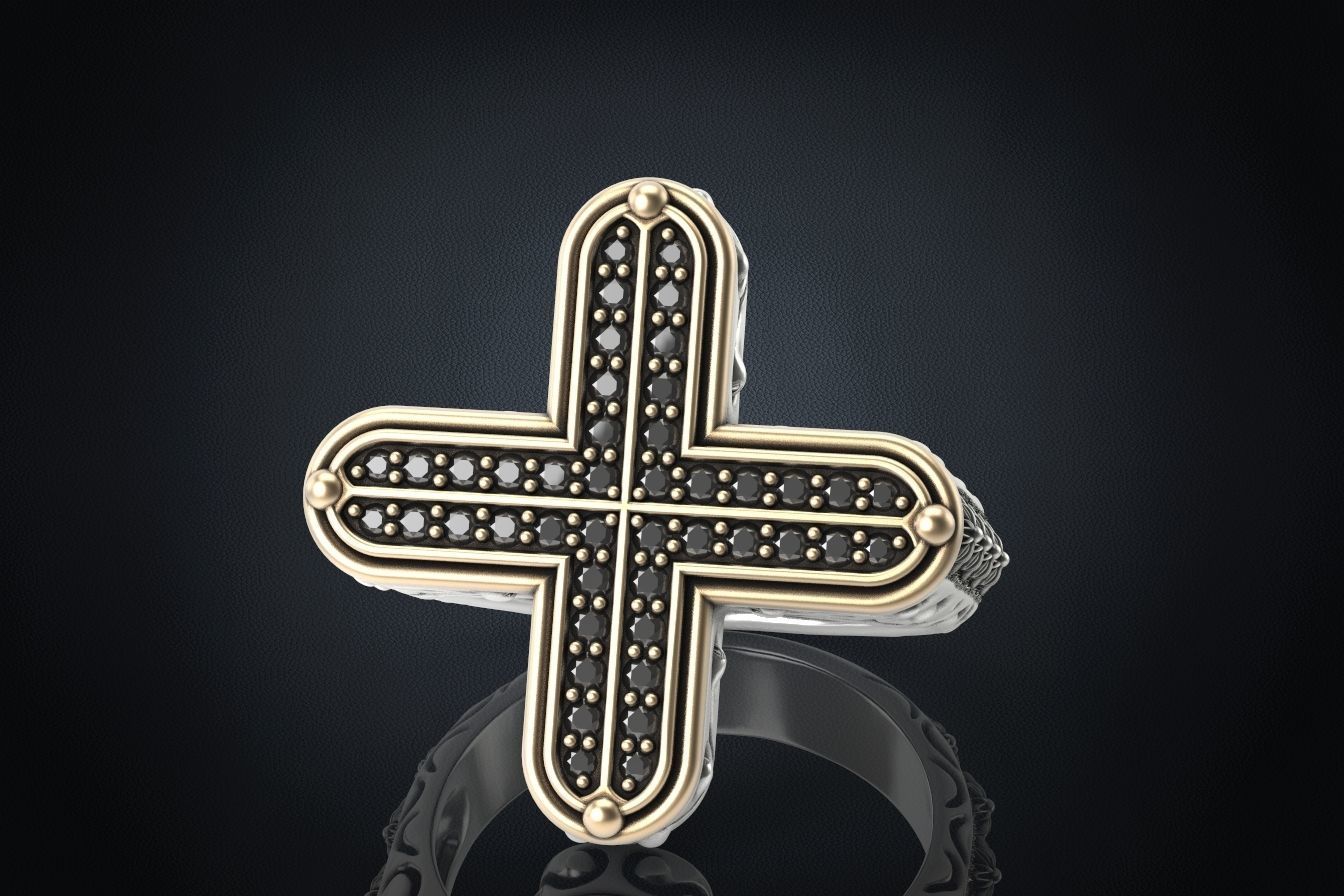 Ring with a cross and stones 287 3D print model_13