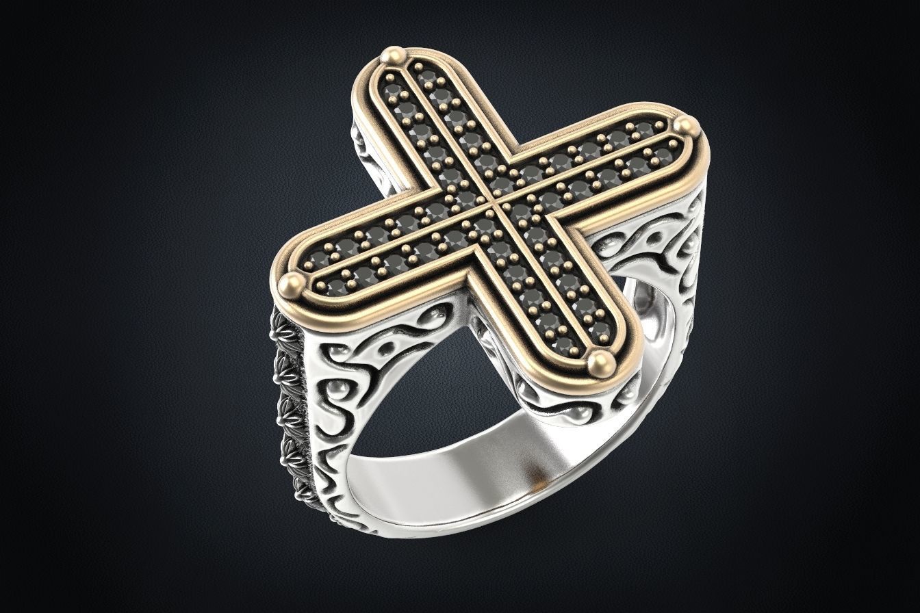 Ring with a cross and stones 287 3D print model_7