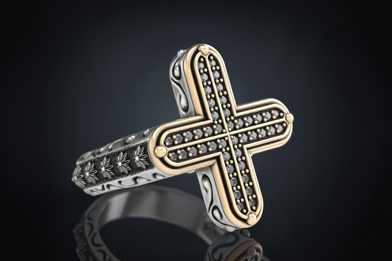 Ring with a cross and stones 287 3D print model_14