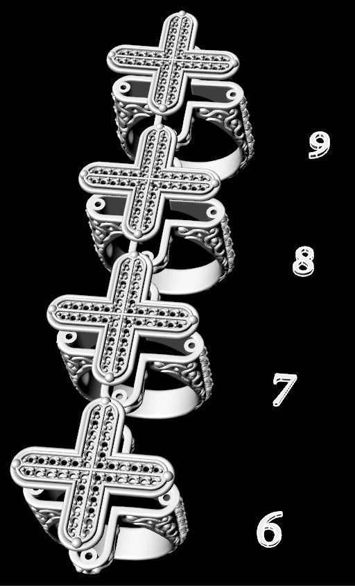 Ring with a cross and stones 287 3D print model_17