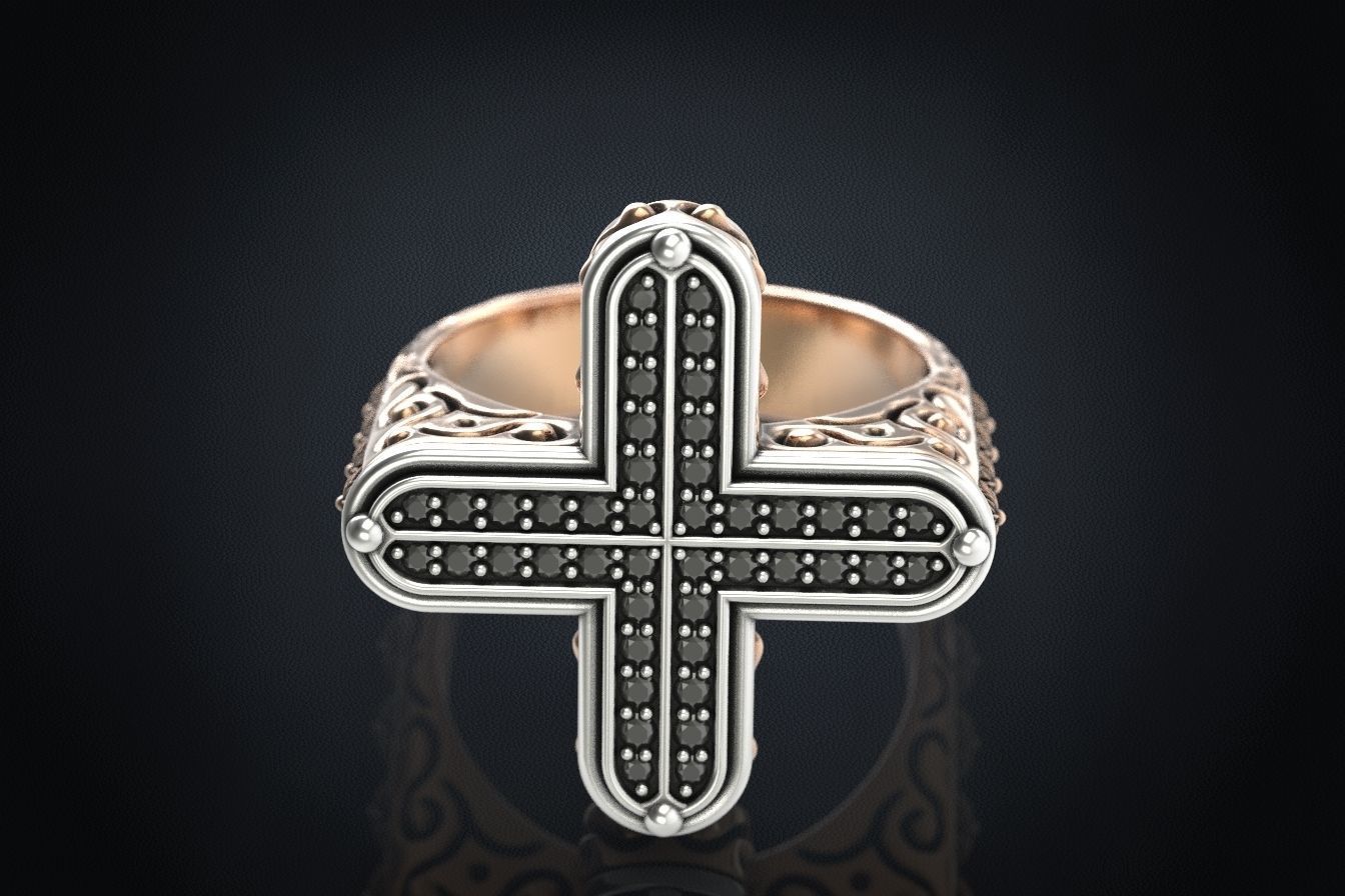 Ring with a cross and stones 287 3D print model_10