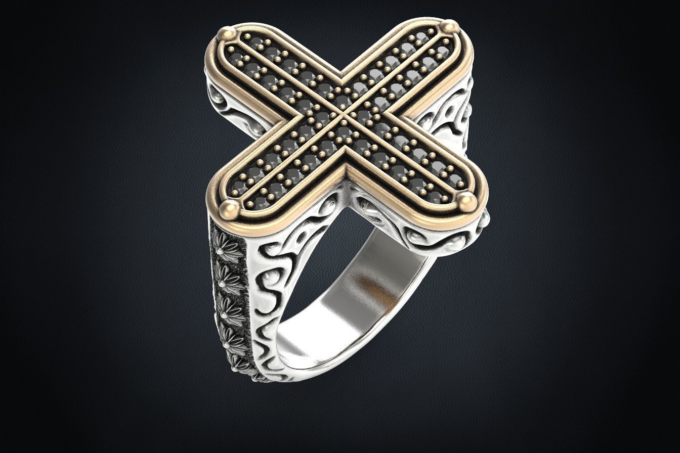 Ring with a cross and stones 287 3D print model_5