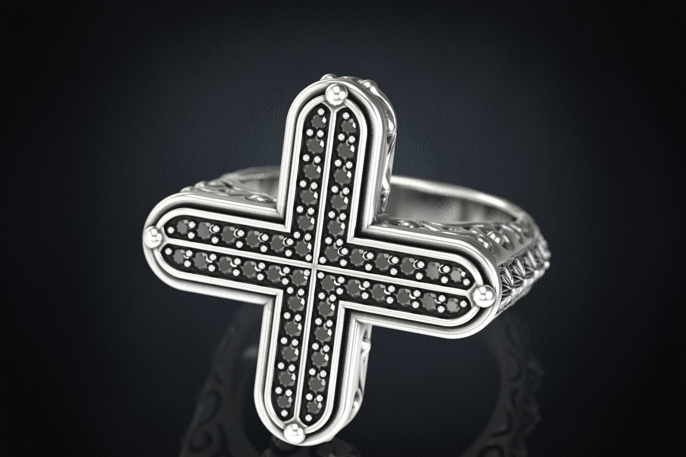 Ring with a cross and stones 287 3D print model_4