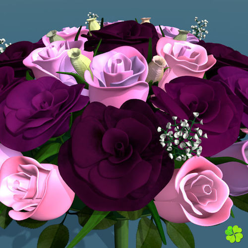 Bridal bouquet of lisianthus and roses multicolor rigged 3D model