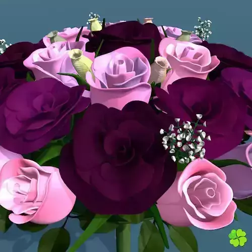 Bridal bouquet of lisianthus and roses multicolor rigged 3D model