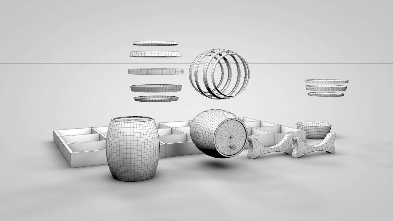 Wooden Whiskey Barrels Low-poly 3D model_9