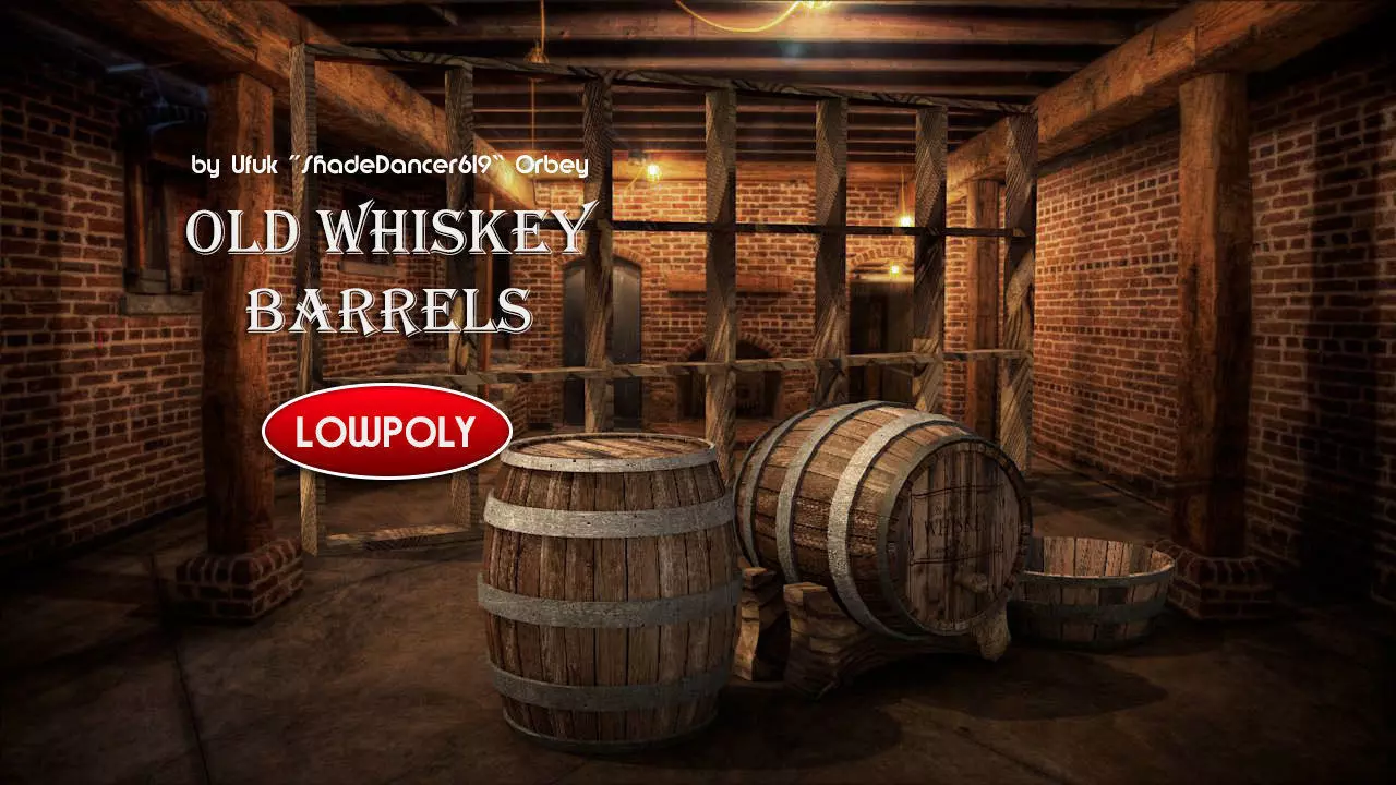 Wooden Whiskey Barrels Low-poly 3D model_0