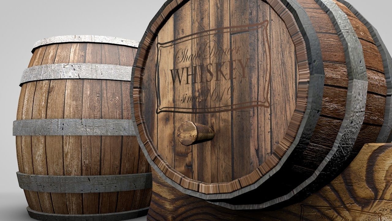 Wooden Whiskey Barrels Low-poly 3D model_3