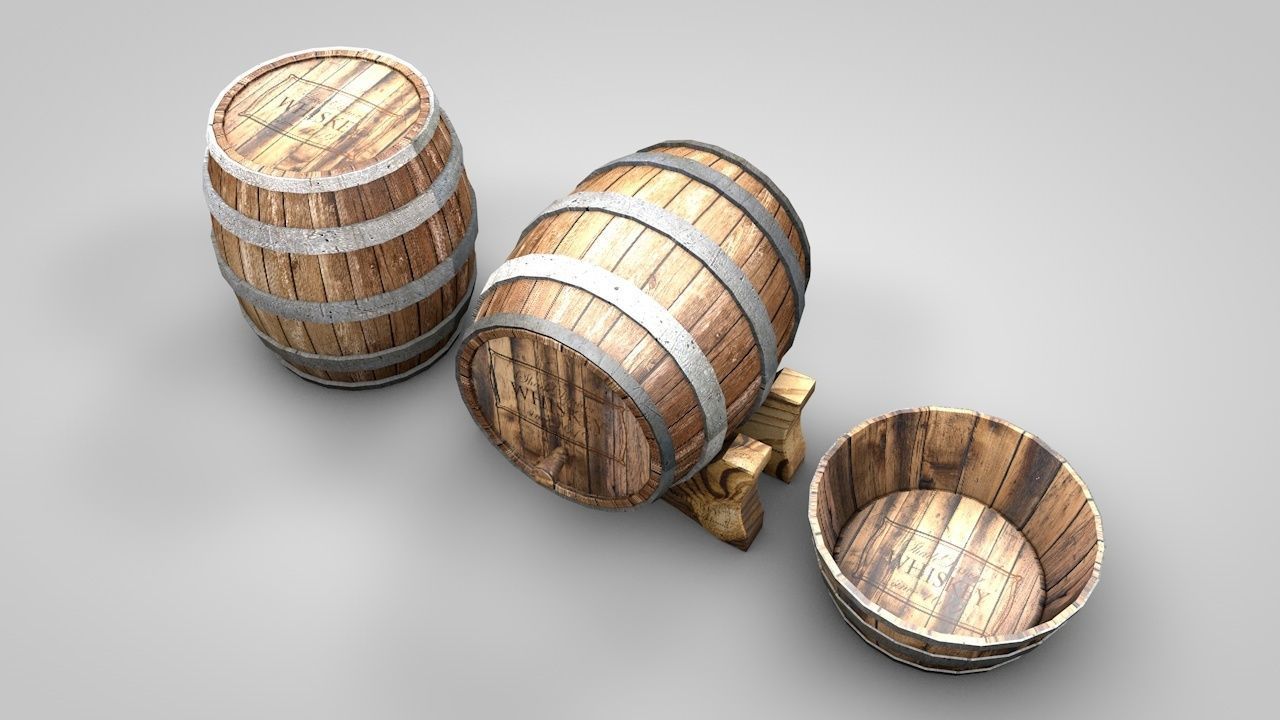 Wooden Whiskey Barrels Low-poly 3D model_4