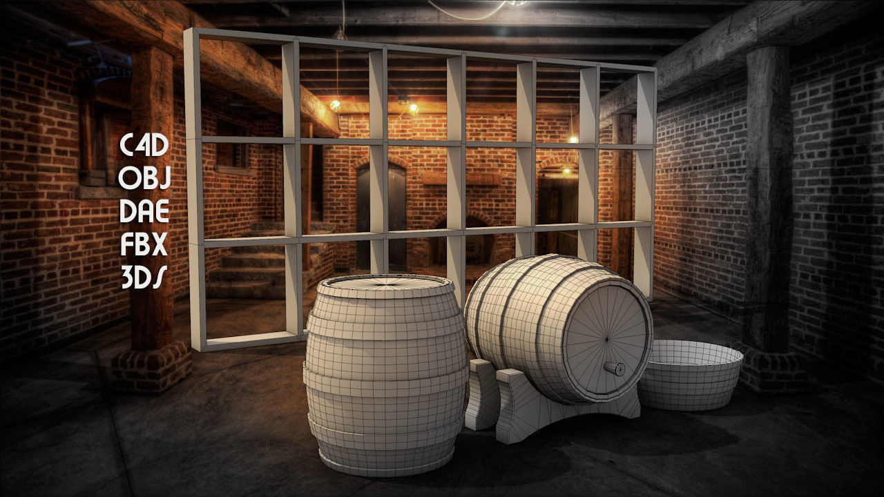 Wooden Whiskey Barrels Low-poly 3D model_1