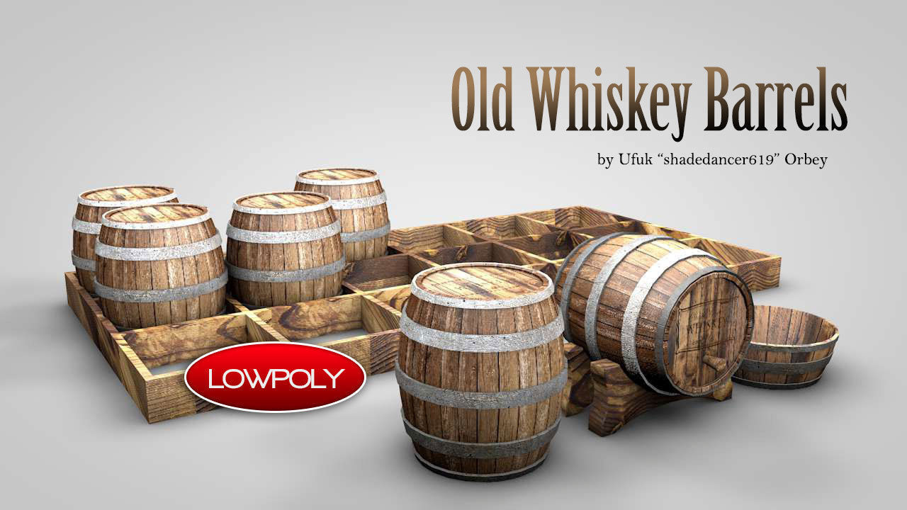 Wooden Whiskey Barrels Low-poly 3D model_2