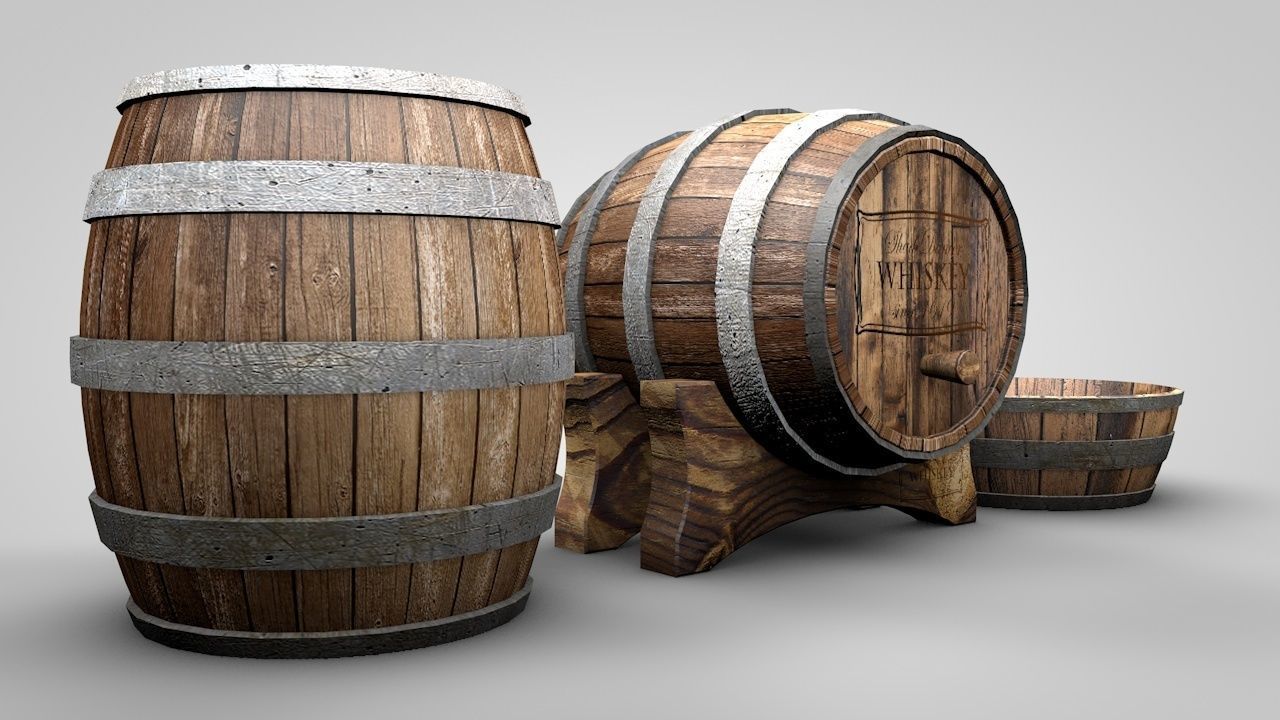 Wooden Whiskey Barrels Low-poly 3D model_6