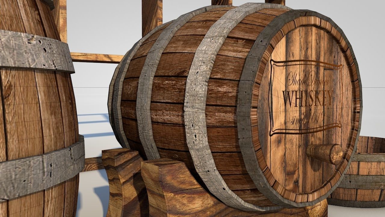 Wooden Whiskey Barrels Low-poly 3D model_8