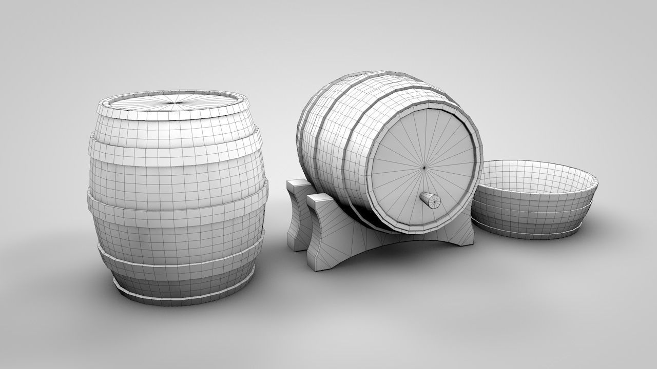 Wooden Whiskey Barrels Low-poly 3D model_5