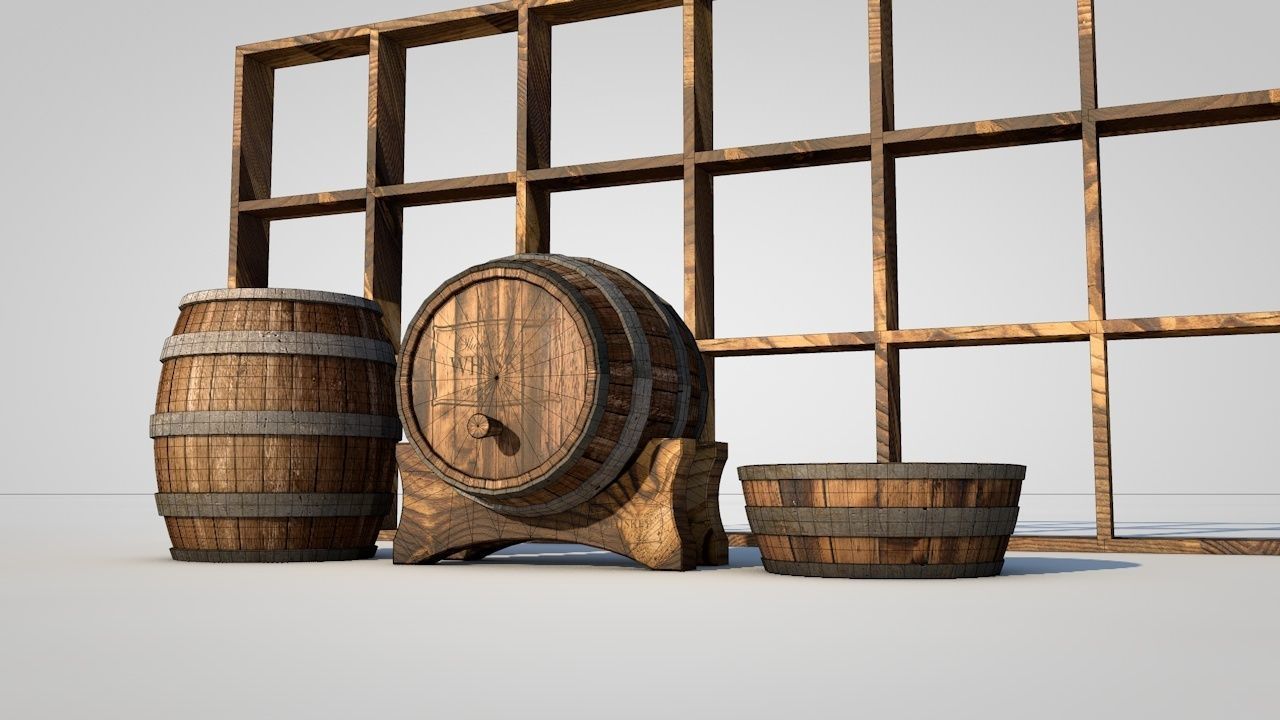 Wooden Whiskey Barrels Low-poly 3D model_7