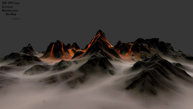 volcano 1 mountain range with smoke and fire 3D model