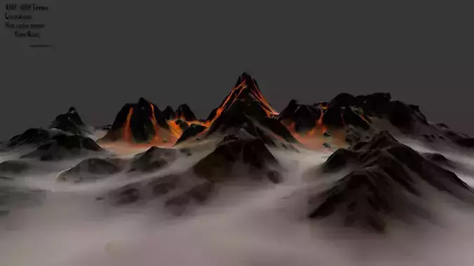 volcano 1 mountain range with smoke and fire 3D model