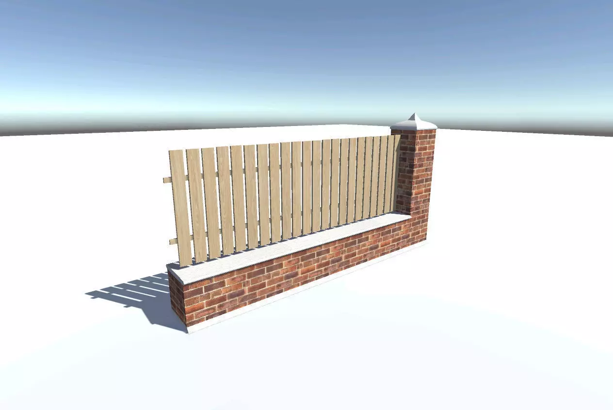 Fence model wooden in snow Free low-poly 3D model_0