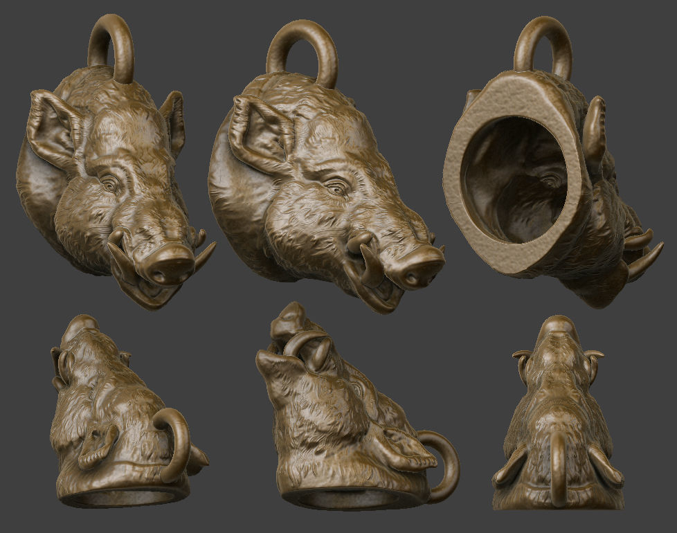 boar pendant 3D print model_0