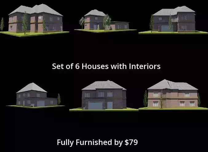 Set 6 Houses Detached with interiors