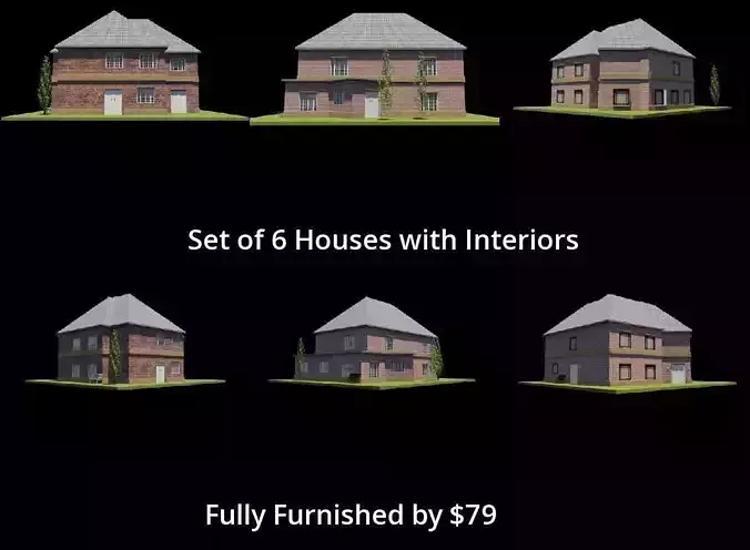 Set 6 Houses Detached with interiors